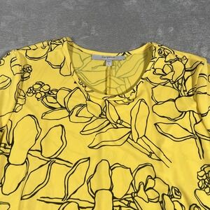 Ari South Hawaii Tunic Shirt Womens Large Yellow Black Floral 3/4 Sleeve Top‎